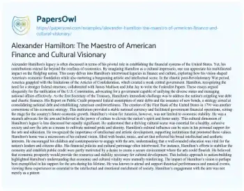 Essay on Alexander Hamilton: the Maestro of American Finance and Cultural Visionary