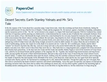 Essay on Desert Secrets: Earth Stanley Yelnats and Mr. Sir’s Tale