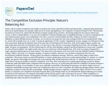 Essay on The Competitive Exclusion Principle: Nature’s Balancing Act