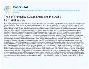 Essay on Trails of Tranquility: Culture Embracing the Snail’s Unhurried Journey