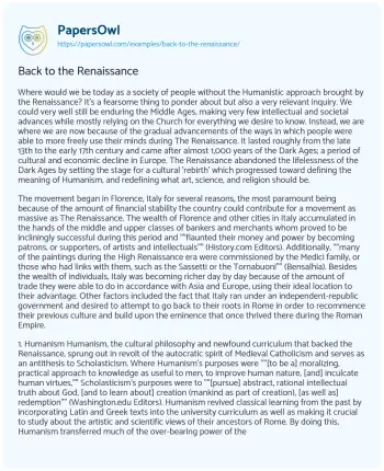 Essay on Back to the Renaissance