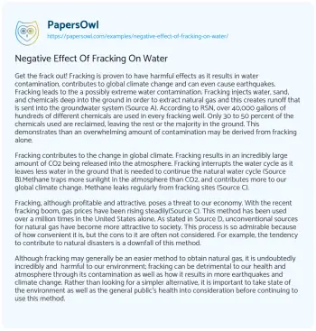 Essay on Negative Effect of Fracking on Water