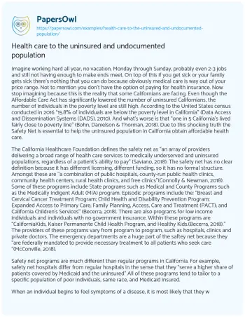 Essay on Health Care to the Uninsured and Undocumented Population