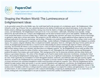 Essay on Shaping the Modern World: the Luminescence of Enlightenment Ideas