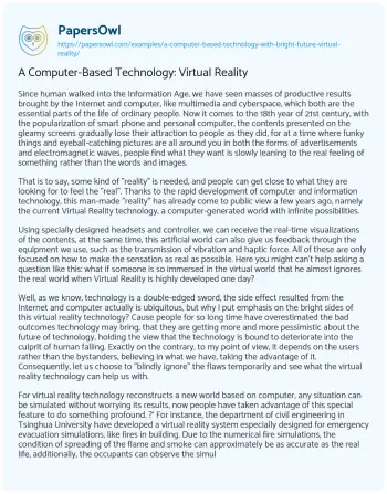 Essay on A Computer-Based Technology: Virtual Reality