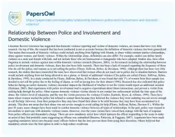 Essay on Relationship between Police and Involvement and Domestic Violence