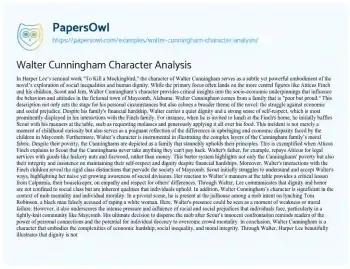 Essay on Walter Cunningham Character Analysis