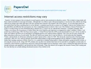 Essay on Internet Access Restrictions May Vary