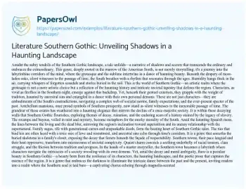 Essay on Literature Southern Gothic: Unveiling Shadows in a Haunting Landscape