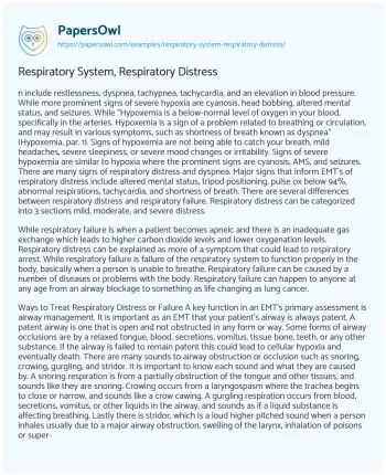 Essay on Respiratory System, Respiratory Distress