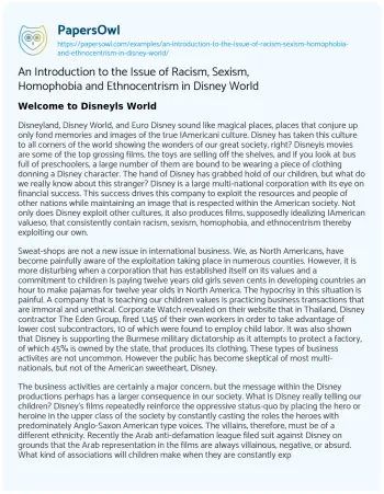 Essay on An Introduction to the Issue of Racism, Sexism, Homophobia and Ethnocentrism in Disney World