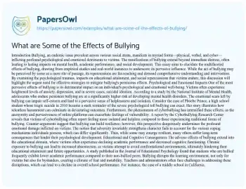 Essay on What are some of the Effects of Bullying