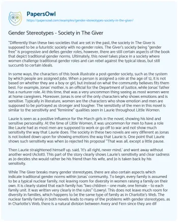 Essay on Gender Stereotypes – Society in the Giver