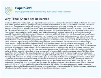 Essay on Why Tiktok should not be Banned