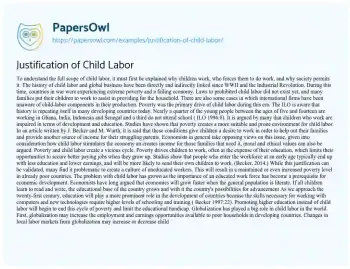 Essay on Justification of Child Labor