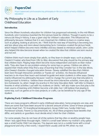 Essay on The Evolution and Significance of Early Childhood Education