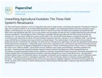 Essay on Unearthing Agricultural Evolution: the Three-Field System’s Renaissance