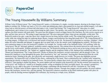 Essay on The Young Housewife by Williams Summary