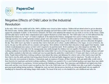 Essay on Child Labor: from Exploitation to Reform