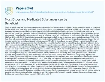 Essay on Most Drugs and Medicated Substances Can be Beneficial