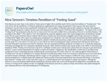 Essay on Nina Simone’s Timeless Rendition of “Feeling Good”