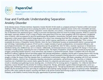 Essay on Fear and Fortitude: Understanding Separation Anxiety Disorder