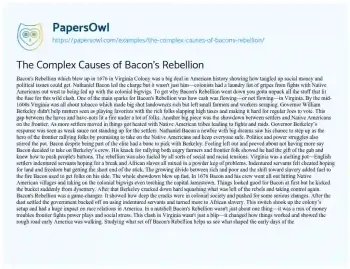 Essay on The Complex Causes of Bacon’s Rebellion