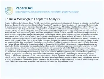 Essay on To Kill a Mockingbird Chapter 15 Analysis