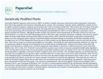 Essay on Genetically Modified Plants