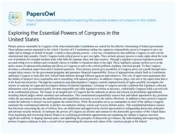 Essay on Exploring the Essential Powers of Congress in the United States