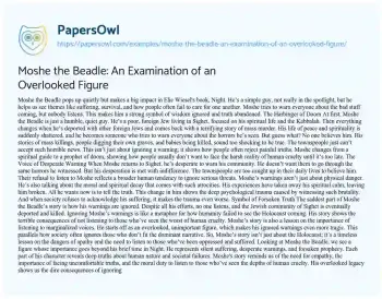 Essay on Moshe the Beadle: an Examination of an Overlooked Figure