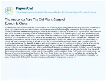 Essay on The Anaconda Plan: the Civil War’s Game of Economic Chess