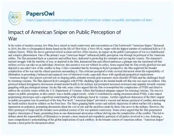 Essay on Impact of American Sniper on Public Perception of War