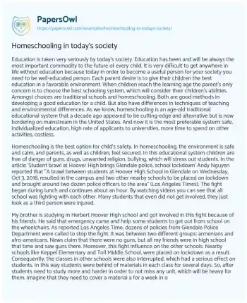 Essay on Homeschooling in Today’s Society