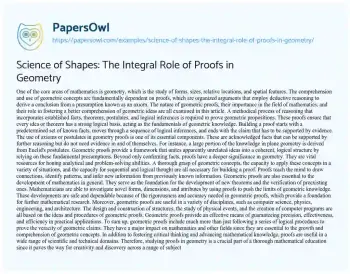 Essay on Science of Shapes: the Integral Role of Proofs in Geometry