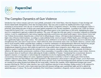 Essay on The Complex Dynamics of Gun Violence