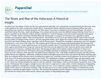 Essay on The Roots and Rise of the Holocaust: a Historical Insight