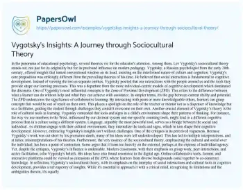 Essay on Vygotsky’s Insights: a Journey through Sociocultural Theory