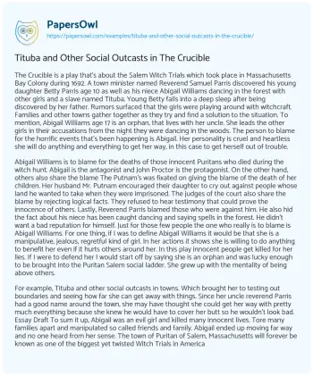 Essay on Tituba and other Social Outcasts in the Crucible