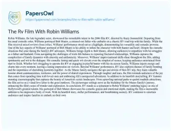 Essay on The Rv Film with Robin Williams