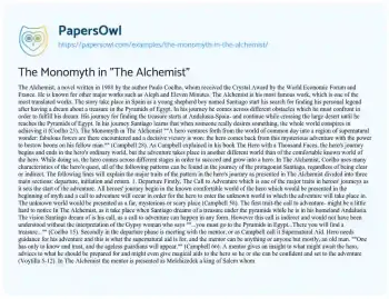 Essay on The Monomyth in “The Alchemist”