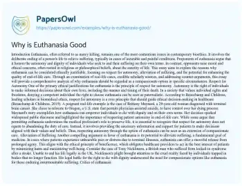 Essay on Why is Euthanasia Good