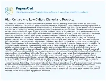 Essay on High Culture and Low Culture Disneyland Products