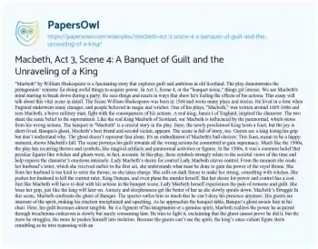 Essay on Macbeth, Act 3, Scene 4: a Banquet of Guilt and the Unraveling of a King