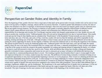 Essay on Perspective on Gender Roles and Identity in Family