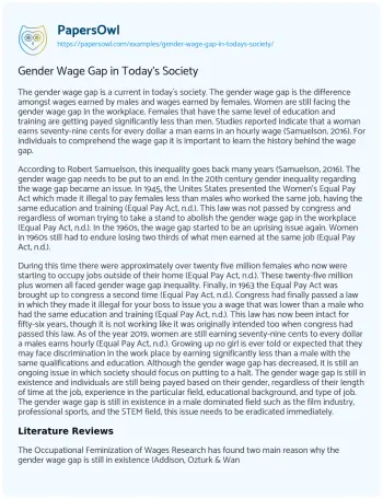 Essay on Gender Wage Gap in Today’s Society