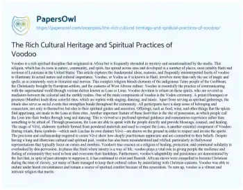 Essay on The Rich Cultural Heritage and Spiritual Practices of Voodoo