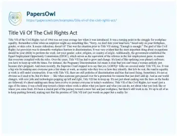 Essay on Title Vii of the Civil Rights Act