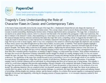 Essay on Tragedy’s Core: Understanding the Role of Character Flaws in Classic and Contemporary Tales