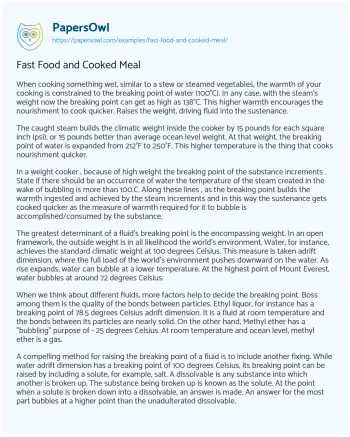 Essay on Fast Food and Cooked Meal